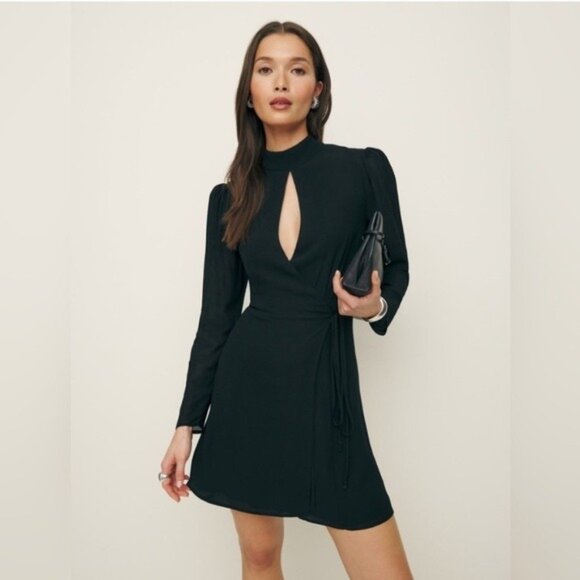 NWT Reformation Ottessa Black Wrap Mini Dress - Picture 1 of 9